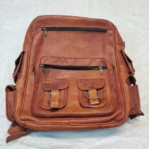 Vintage Tan Leather Large Buckle‎ Backpack Classic Capsule Boho Statement Retro